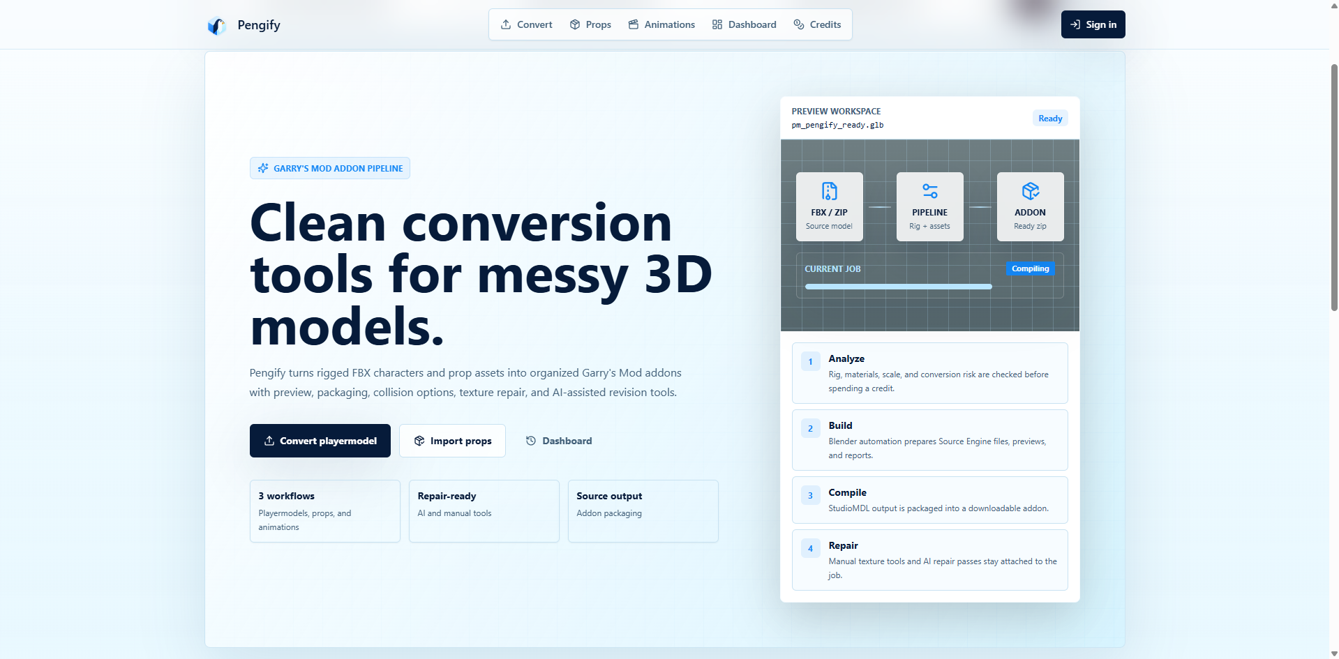 Pengify — plateforme de conversion 3D pour Garry's Mod